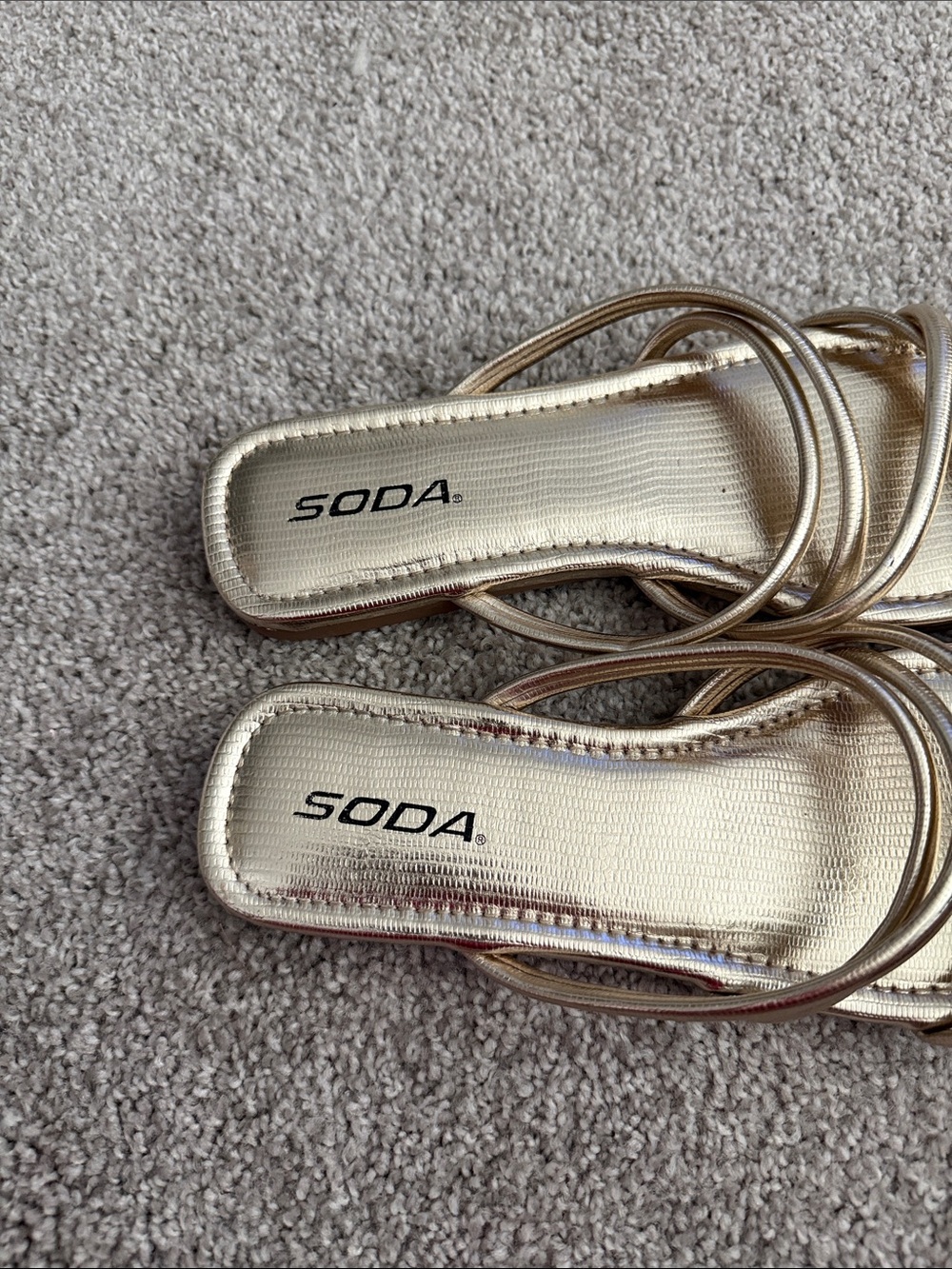 Soda Metallic Gold Strappy Square-Toe Slide Sandals - Picture 2 of 4